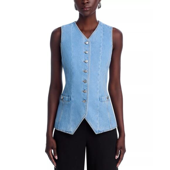 Paige Women Light Wash Blue Denim Yasmin Casual Front Button Vest Size US 2 - Picture 2 of 5